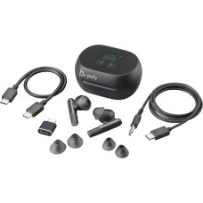 POLY Voyager Free 60+ UC Carbon Black Earbuds +BT700 USB-C Adapter +Touchscreen Charge Case