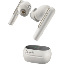 POLY Voyager Free 60+ UC White Sand Earbuds +BT700 USB-A Adapter +Touchscreen Charge Case